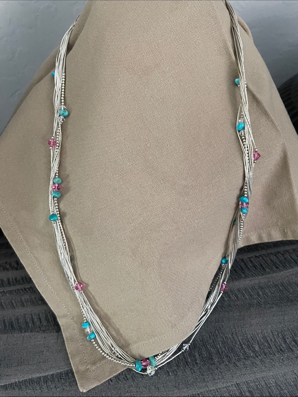 Shube Hallmark multi strand sterling silver turquoise,gemstone necklace
